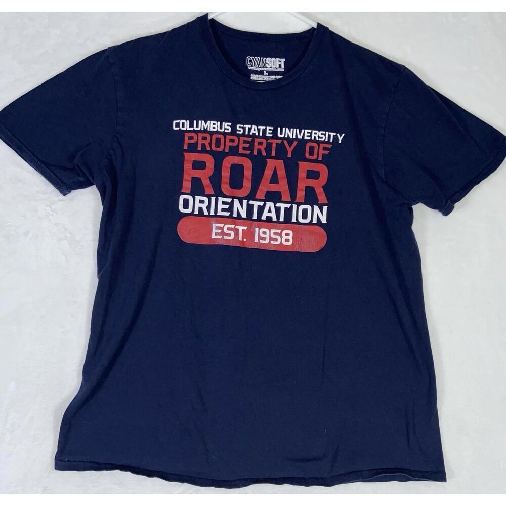 Columbus State University T-Shirt Navy Blue Short Sleeve Crew Neck Size L ROAR